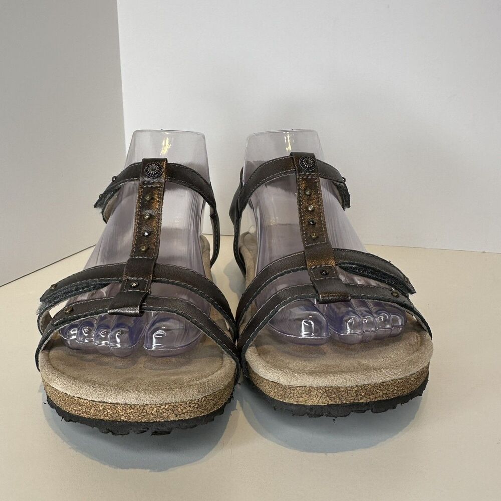 Taos Sandals Trophy Pewter Gray Leather Cork studded Women's 7 Comfort Walking - Picture 4 of 9